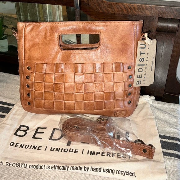 Bed Stu Handbags - NWT Bed Stu Leather Keiki Crossbody Bag Handbag Tan DD Dip Dyed MSRP $235